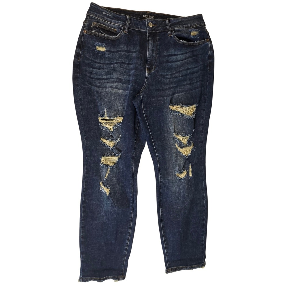 Judy Blue Dark Wash High Rise Destroyed Distressed Boyfriend Fit Jeans Size 14W